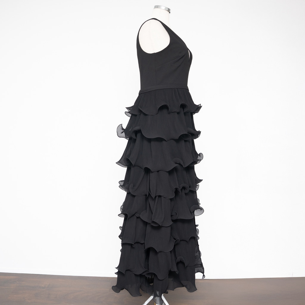 Betsy and Adam Women's V Neck Tiered Long Gown - Picture 5 of 13